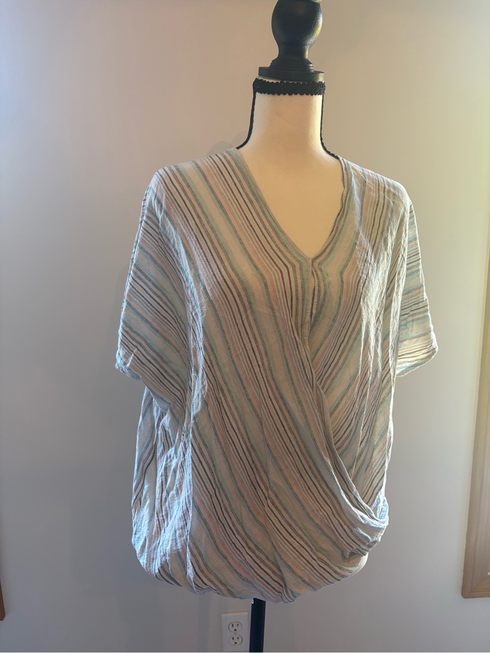 Line & Dot Pastel Striped V-Neck Draped Tunic
